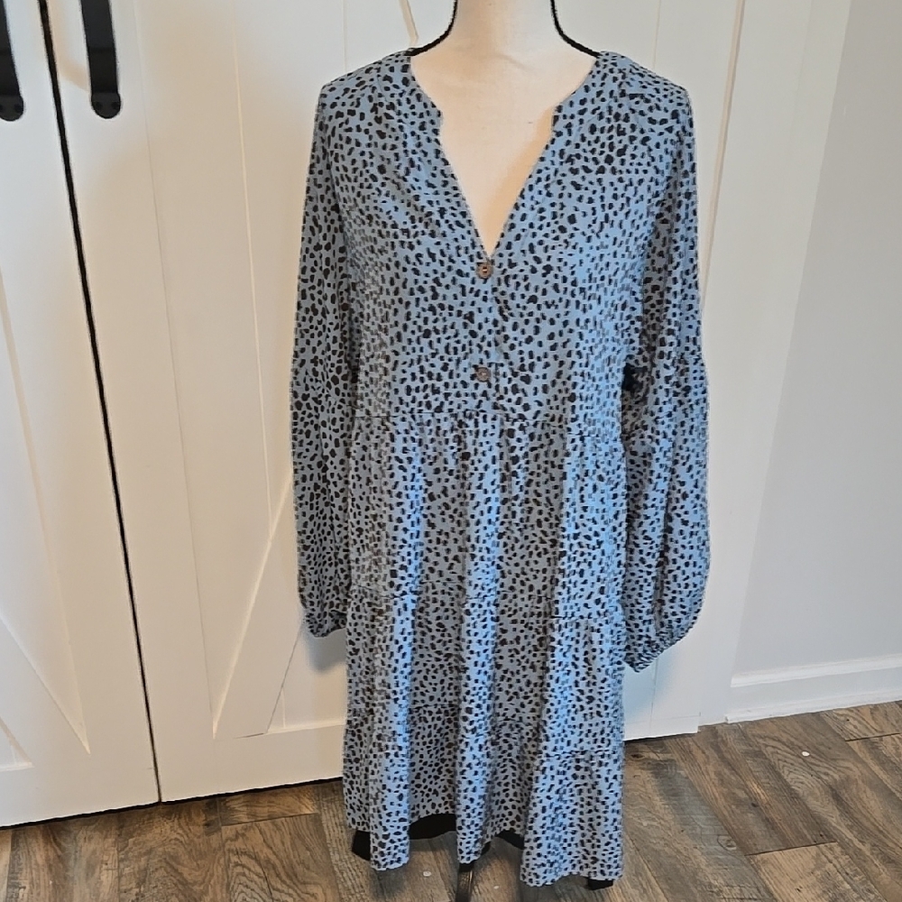 Blue and Black Patterned Women's Dress